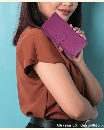 Real Leather Women Wallet Leather with RFID Blocking -Trifold Card Holder Designer Ladies Clutch with ID Window Wallets