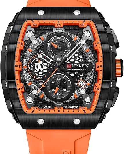 PASOY Luxury Chronograph Watches for Mens Rubber Strap Black Waterproof Date Analog Quartz Watch
