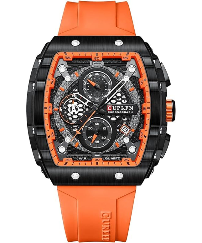 PASOY Luxury Chronograph Watches for Mens Rubber Strap Black Waterproof Date Analog Quartz Watch