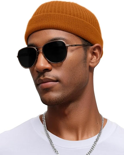 vidsel Thin Wool Fisherman Beanie for Men Women, Short Knit Cuff Trawler Watch Hats