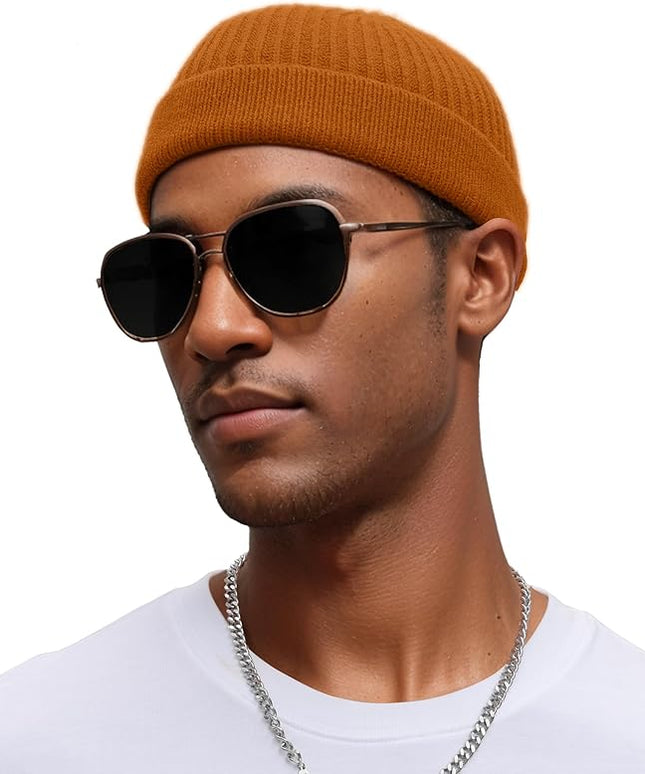 vidsel Thin Wool Fisherman Beanie for Men Women, Short Knit Cuff Trawler Watch Hats
