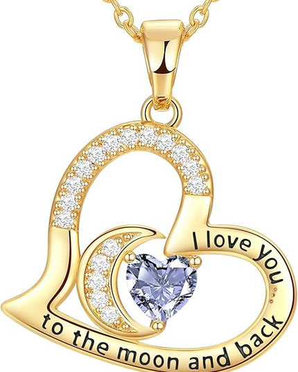 Anniversary Necklace for Women Birthstone Jewelry for Wife Gifts for Her Wife Birthday Gift Ideas Anniversary for Girlfriend I love you to the moon and back Necklaces Filled 925 Sterling Sliver