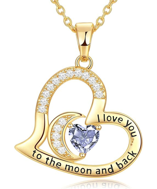 Anniversary Necklace for Women Birthstone Jewelry for Wife Gifts for Her Wife Birthday Gift Ideas Anniversary for Girlfriend I love you to the moon and back Necklaces Filled 925 Sterling Sliver
