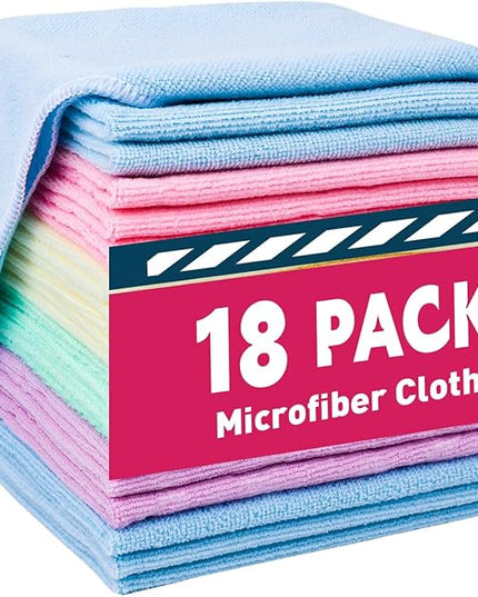 Microfiber Cleaning Cloths-18 Pack, Cleaning Rags, Microfiber Towels for Cars, Home 5 Colors Assorted (12x12 inches)