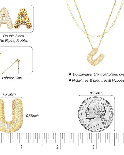 LUCA SMITH Initial Necklaces for Women, Dainty Balloon Bubble Letter, Name Letter Alphabet Pendant Layered Choker Chain Jewelry Gift