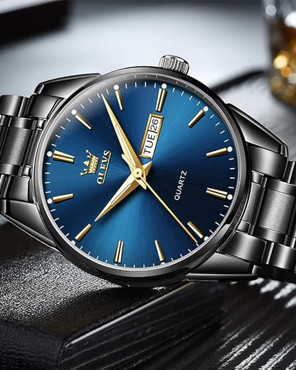 OLEVS Men's Luxury Watch Waterproof Luminous Easy Read Chronograph Watches Full Gold/White Dail/Black Face with Calendar Wristwatch