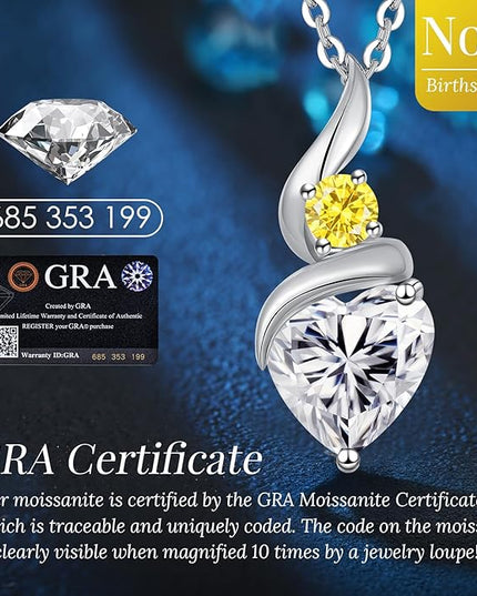 ANDSO Moissanite Heart Pendant Necklaces for Women, 925 Sterling Silver Necklace with Birthstone, Ideal Anniversary Present or Birthday Christmas Valentine Jewelry Gifts for Mom Wife Her Girlfriend