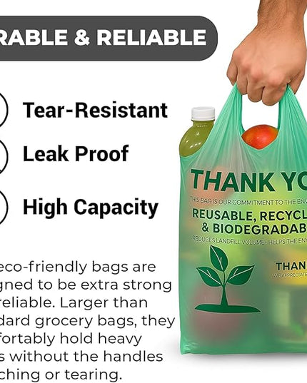Eco Grocery Bags 100 Pack - Heavy-Duty Plastic Shopping Bags with Reinforced Handles, Durable Retail Carry-Out Bags for Groceries, Takeout, Household Use, Convenience Stores, Markets & Small Business