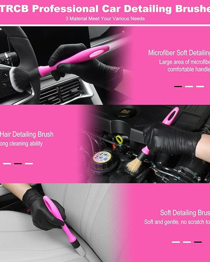 TTRCB Car Detailing Cleaning Kit Interior Cleaner, Car Detailing Brush Set, Pink Car Accessories Essentials for Women, Car Cleaning Gel, Car Cleaning Supplies Tools Stuff for RV, SUV, Interior