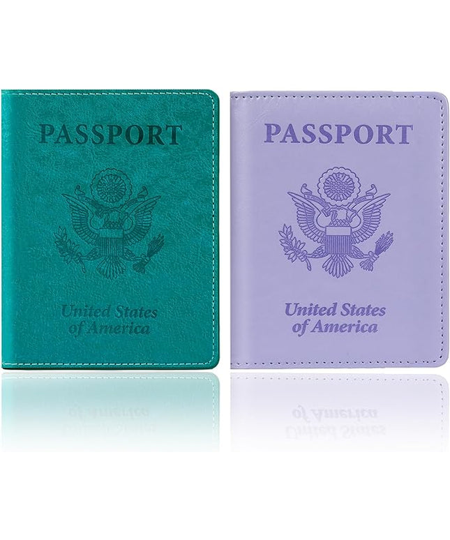 Passport Holder for Travel, 2 PCS Passport Holder, Travel Passport Holders Must Haves for Women Men, Passport Cover Passport Wallet Case Holders for Travels Cruise Ship Essentials, Purple & Lake Blue