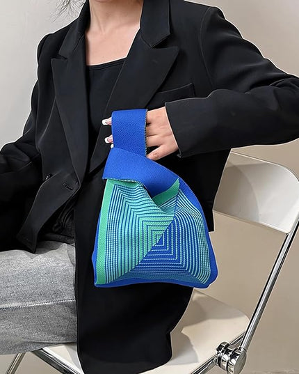 Women's Wrist Knot Tote Bag Small Crochet Wristlet Handbag Aesthetic Cute Knit Purse (Very Small Size)