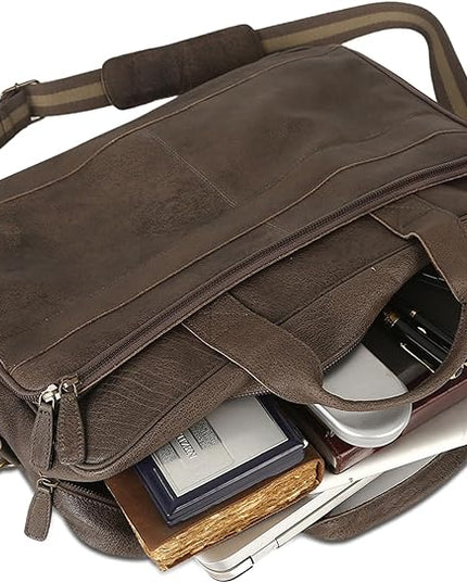 Leather briefcase 18 Inch Laptop Messenger Bags for Men and Women Best Office briefcase Satchel Bag (Grey)