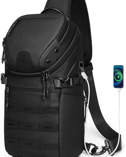 Somago Sling Backpack with USB Charging Port Water-Resistant Tactical Backpack Crossbody Chest Bag with Anti-theft Pocket