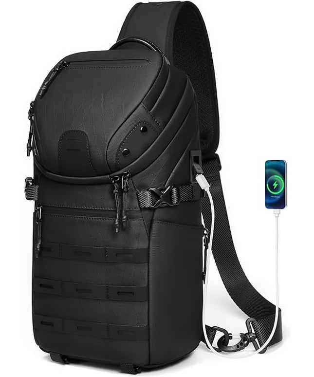 Somago Sling Backpack with USB Charging Port Water-Resistant Tactical Backpack Crossbody Chest Bag with Anti-theft Pocket