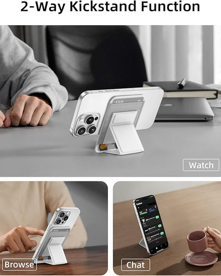 Magsafe Wallet with Angle Adjustable Stand, Magnetic Card Holder for iPhone 16/15/14/13/12 Series (Not for iPhone Mini), 1 Slot, 6 Cards, White