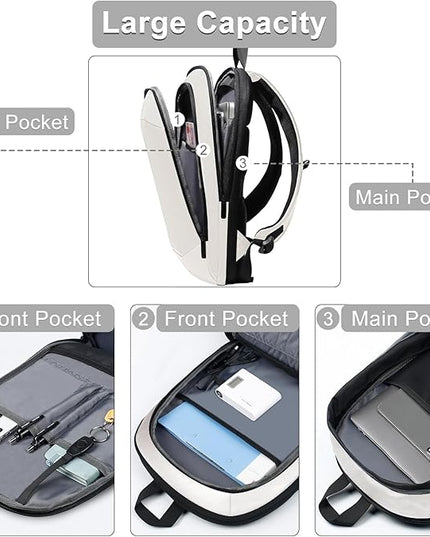 hk Business Backpack for Men 17 Inch,Slim & Expandable Waterproof Travel Laptop Backpack with USB Charger Port (White)