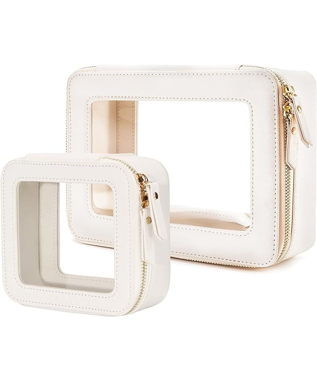 Aveniee Clear Makeup Bag Set (2-Piece Mini & Midi) - Travel Toiletry Organizer for Women, Waterproof Cosmetic Pouch & Car Accessory for Travel Size Toiletries, White