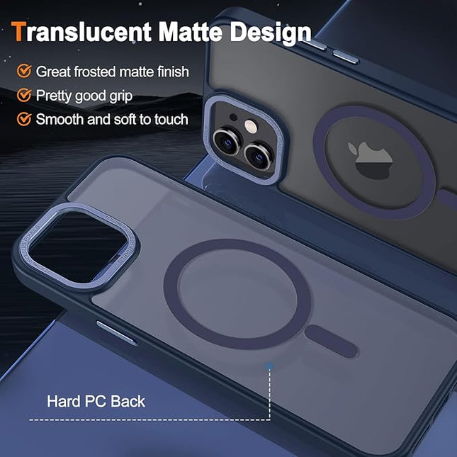 Hython Case for iPhone 12 Mini Case Magnetic Translucent Matte Phone Cases 5.4" [Compatible with MagSafe] Thin Slim Fit Shockproof Bumper Hard Protective Cover for Women Men Girls, Deep Blue
