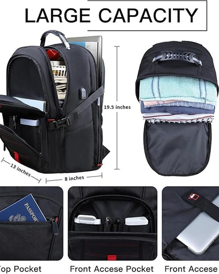 Extra Large Travel Laptop Backpack, 17.3 Inch Carry on Backpack for Men Women with USB Port, Big Anti Theft Water Resistant College Bussiness TSA Airline Approved Work Computer Backpack, Black