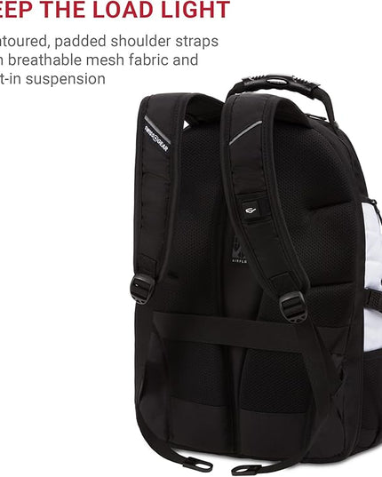 SwissGear 1900 ScanSmart 17” Laptop Backpack White/Black – Reflective Tech Backpack with ScanSmart Compartment – Multiple Organizer Pockets & RFID Scan Blocking Technology