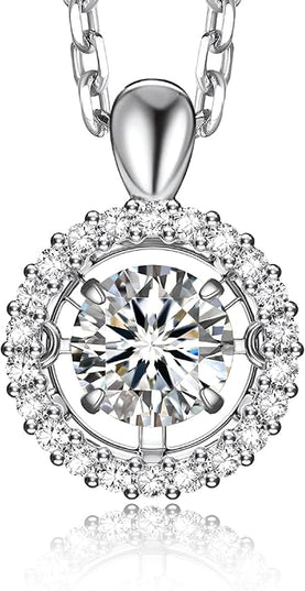MomentWish Necklace for Women, Sparkling Gift for Her, 1Carat Moissanite Heart Pendent for Her, 925 Sterling Silver Dance Necklace for Anniversary Christmas Valentines