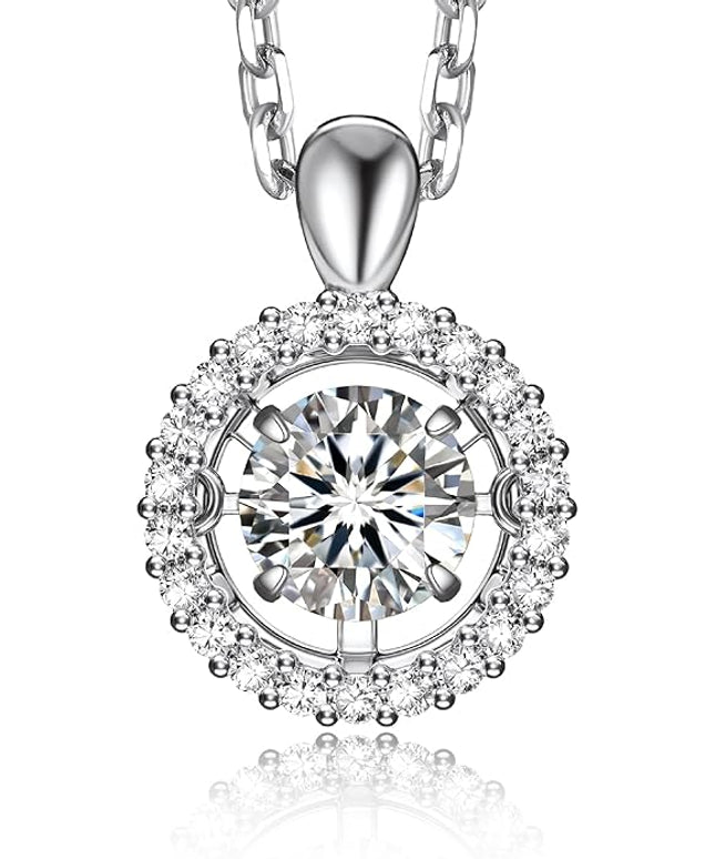 MomentWish Necklace for Women, Sparkling Gift for Her, 1Carat Moissanite Heart Pendent for Her, 925 Sterling Silver Dance Necklace for Anniversary Christmas Valentines
