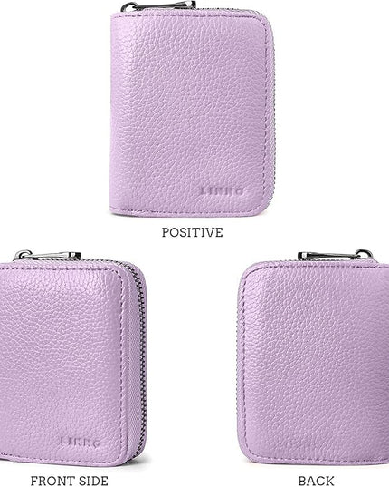 Linno RFID 20 Slots Credit Card Holder Genuine Leather Small Wallet for Women or Men with Zipper