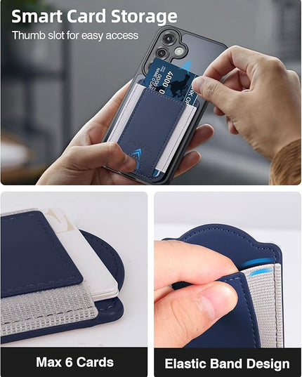 for MagSafe Wallet, Magnetic Wallet for Galaxy S25/S24 Series with Magnetic Case and iPhone 16/15/14/13/12 Series, Case Not Included, 6 Cards Holder, Vegan Leather, Minimalist Slim RFID, Navy Blue
