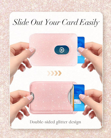 Shorogyt Phone Wallets Compatible with Magsafe Wallet Glitter - Magnetic Card Holder Light Pk for Women Teen Girls for iPhone 17/16/15/14/13/12 Series Slim for Apple Mag RFID Magnet, Fit 3 Cards