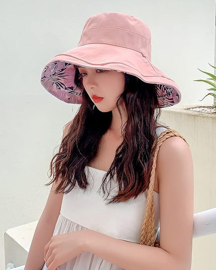HUAMULAN Women Summer Sun Hat Wide Brim Wired Edge Floral Beach Bucket Hats Reversible Foldable Travel UV Protection Lady Hat