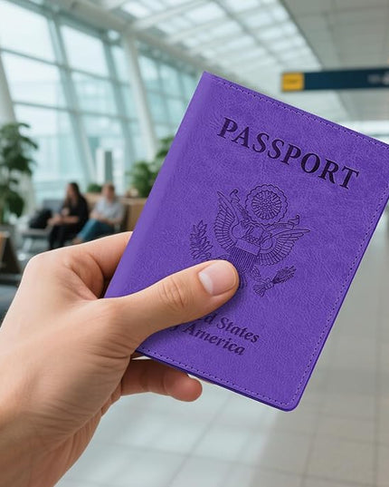 Passport Holder for Travel, 2 PCS Passport Holder, Travel Passport Holders Must Haves for Women Men, Pink and Purple Passport Cover Passport Wallet Case Holders for Travel Cruise Ship Essentials Gifts