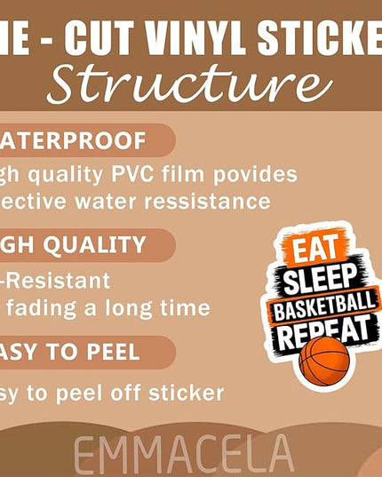 (3PCS) Eat Sleep Basketball Repeat Sticker, Sport Stickers - Waterproof Vinyl Decal for Laptop, Water Bottle, Tumbler, Scrapbook Size 3" x 2.3 "