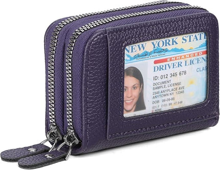 RNIEGA Credit Card Holder Wallet RFID Blocking Leather Small Wallet for Women Double Zipper Wallet with ID Window
