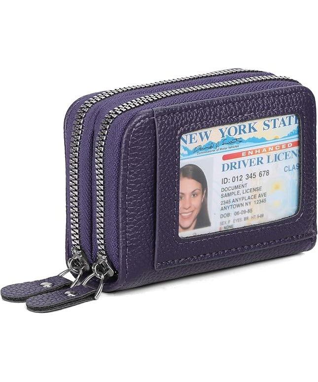 RNIEGA Credit Card Holder Wallet RFID Blocking Leather Small Wallet for Women Double Zipper Wallet with ID Window
