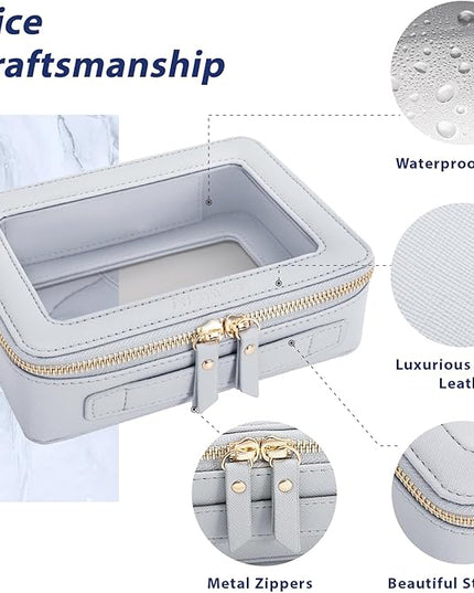 Aveniee Clear Makeup Bag Organizer Set,Portable Travel Toiletry Cosmetic Bag Case for Women,Vegan Leather Make Up Pouch Car Bag for Essentials,Middle+Large,Blue