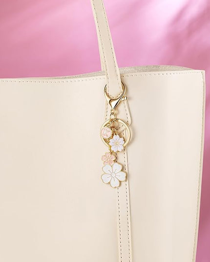 SELOVO Initial Keychain Flower Charms for Key Cute Pink Letter Keyring for Backpack
