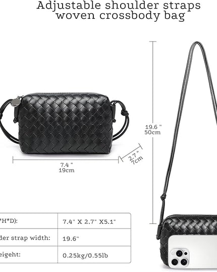 Woven Leather Crossbody Bag,Small Woven Crossbody Purse for Women, Mini braided Clutch Shoulder Handbag,Light Weight