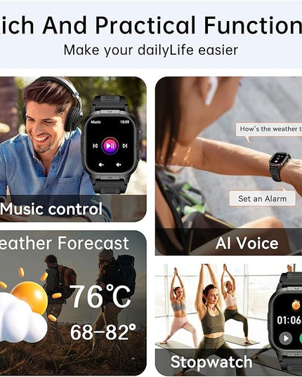 Smart Watch for Men Fitness Tracker: Make/Answer Call Military Smart Watches for Men Digital Watches Heart Rate Monitor Waterproof Running Smartwatch Android Phones iPhone Samsung Compatible 2 Bands