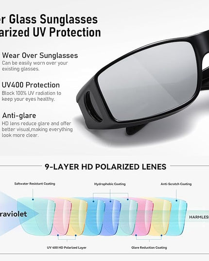 Wzerry Sunglasses Fit Over Glasses Polarized for Men Women, Wrap-Around Glasses UV400 Protection for Driving and Outdoor