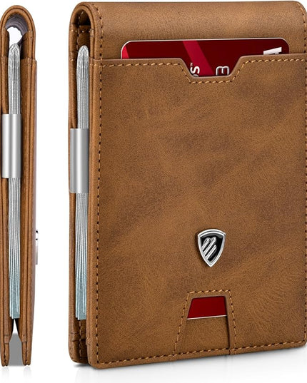 RUNBOX Mens Slim Wallet with Money Clip RFID Blocking Bifold Credit Card Holder for Men with Gift Box