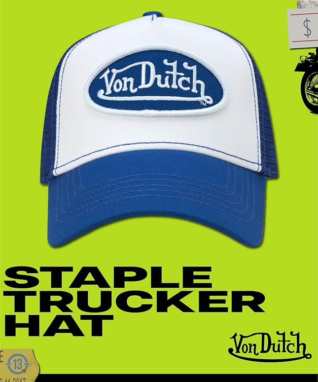 Von Dutch Unisex Trucker Hat - Curved Bill Mesh Back Retro Classic Adjustable Snapback Baseball Cap for Men and Women