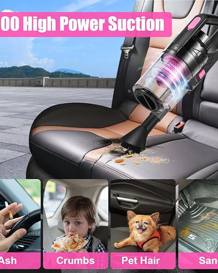 Viewsun Car Vacuum Cordless Rechargeable, 8000PA High Power Handheld Vacuum Cleaner with 17PCS Car Cleaning Kit, Pink Auto Accessories for Women Gift