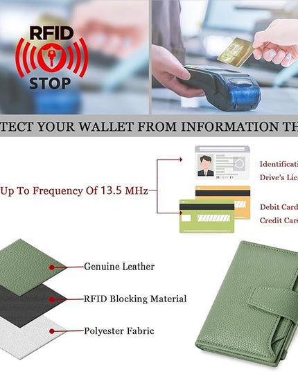 Airkit Small Wallet Women RFID Blocking Soft Leather Bifold Compact Card Holder Wallet for Women with Zipper Coin Pocket 4 ID Window