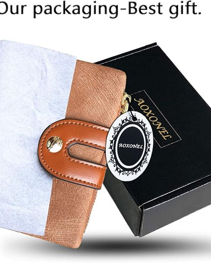 AOXONEL Women's Rfid Small Bifold Leather Wallet Ladies Mini Zipper Coin Purse id card Pocket,Slim Compact Thin