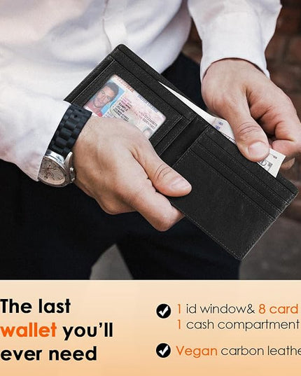 RUNBOX Wallet for Men Slim Leather Bifold RFID Blocking Minimalist Front Pocket Design with Gift Box