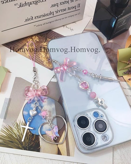 1-4PCS Cute Phone Charms Aesthetic Y2K Cell Phone Charms Strap Pink Strawberry Butterfly Star PhoneCharm Y2K Accessories for Bag Keychain Airpods Camera Pendants Decor