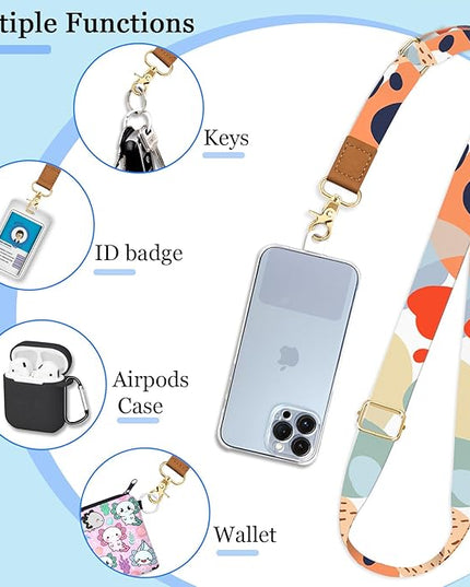 Phone Lanyard Crossbody Wrist Strap, Abstract Art Boho Adjustable Cell Phone Lanyard Wristlet Strap with 2 Tether Tabs for Women Case ID Badges Accessories