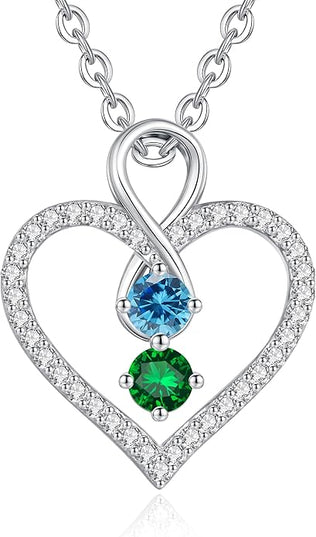 LOUISA SECRET Infinity Double Birthstone Necklace, 925 Sterling Silver Tiny Pendant Heart Necklace for Women Wife Her, Best Jewelry Gift Heart Jewelry Meaningful Gift for Valentine's Day, Christmas, Birthday Anniversary
