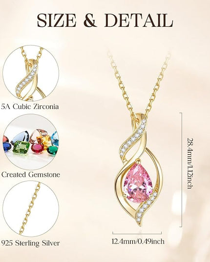 FANCIME Birthstone Necklace for Women Teardrop Necklace S925 Sterling Silver Infinity Love Birthday Gifts for Mom Women Girls, 16"+2" Inches