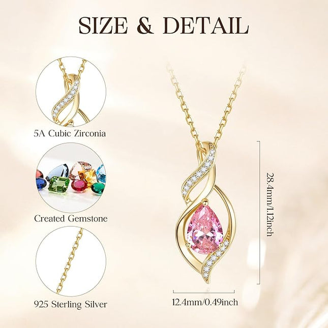 FANCIME Birthstone Necklace for Women Teardrop Necklace S925 Sterling Silver Infinity Love Birthday Gifts for Mom Women Girls, 16"+2" Inches